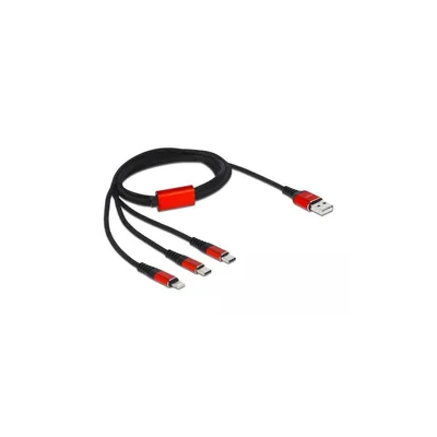 Obrázek produktu pro DeLOCK Nabíjecí kabel USB 3 v 1 Typ-A na Lightning/2 x USB Type-C, 1 m černá/červená, 1 m, USB A, USB C/Lightning, USB 2.0, Černá, Červená