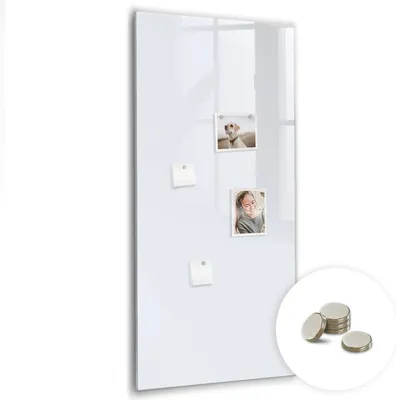 Obrázek produktu pro Magnetická Tabule na Zeď Skleněná - Memo Board Kleněnou Přední Stranou - 5 magnetů v balení - 60x120 cm - Barva tmavě bílá
