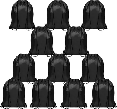 Produktbild von Belle Vous Beutel mit Kordelzug Beutel Rucksack Stoffbeutel Schwarz (12er Pack) - 42 x 35cm - Turnbeutel Schwarz zur Aufbewahrung, Reisen und