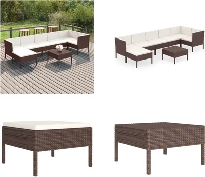 Produktbild von vidaXL 8 tlg. Garten Lounge Set mit Auflagen Poly Rattan Braun - Garten-Sofagarnitur - Garten-Sofagarnituren - Gartensofa-Set - Gartensofa-Sets