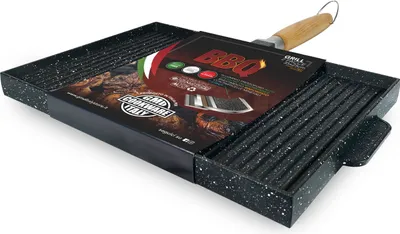 Zdjęcie produktu dla Prostokątny grill 35 x 25 cm, z powłoką nieprzywierającą, z składanym drewnianym uchwytem
