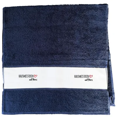 Produktbild von Huuraa Handtuch Hausmeisterin mit Herz 50x100cm French Navy Baumwolle Handtuch Geschenkidee