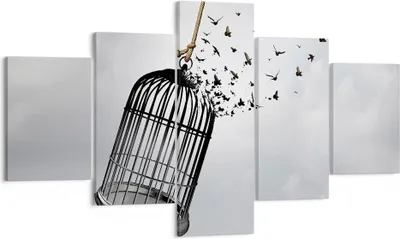 Produktbild von Bild auf Leinwand - Leinwandbild - 5 Teile - Freiheit Käfig Vögel - 125x70cm - Wand Bild - Wanddeko - Wandbilder - Leinwanddruck - Bilder - Wanddekoration - Leinwand bilder - Wandbild - EA125x70-4997