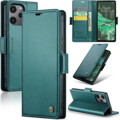 Image de Etui pour Xiaomi Redmi 12 5G/4G /Poco M6 Pro 5G, carte de blocage RFID, étui en cuir avec fonction stand vert