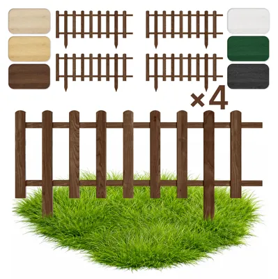 Produktbild von Floranica 4 Stk. Zierzaun aus Holz 100 x 40 cm Braun (imprägniert) Steckzaun als Beeteinfassung Rasenkante Tierzaun Bauernzaun