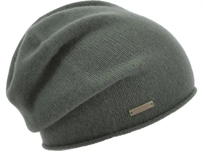 Seeberger Strickmütze-Beanie aus 100% Kaschmir mit Rollrand in grün