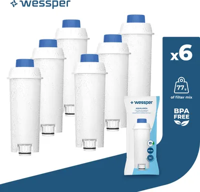 Produktbild von Wessper Wasserfilter für Delonghi Kaffeemaschinen DLSC002, SER3017 & 5513292811 - Kompatibel mit ECAM, ESAM, ETAM Serie (6er Pack)