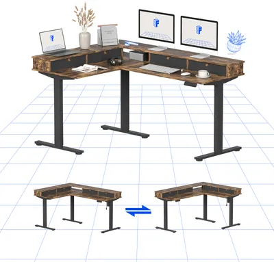 Produktbild von FLEXISPOT Höhenverstellbarer Schreibtisch Elektrisch Höhenverstellbarer L-förmiger Schreibtisch mit Stauraum Eckschreibtisch mit Schublade(Braun)