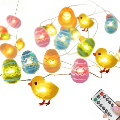 Produktbild von Osterdeko-Lichterkette, 3 m Osterei- und Küken-Kupferdrahtlichterkette mit 30 LEDs,für Frühlingsdeko sowie Innen- und Außenpartys (Küken, Ostereier)