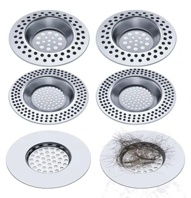 Produktbild von Abflusssieb-Set - 6-teilig für Küchenspüle und Duschabfluss - Haarfänger aus Edelstahl