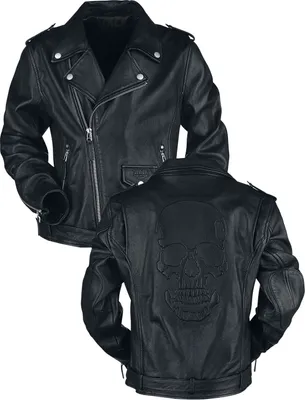 Produktbild von Black Premium by EMP Herren schwarze Lederjacke mit Totenkopf-Print XXL