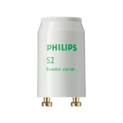 A product shot of a Philips S2 Ecoclick starter for fluorescent lamps.
