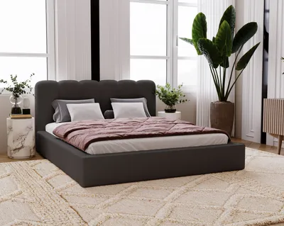 Obrázok produktu pre Čalúnená posteľ Diana 160x200 Boucle, manželská posteľ s podnožou, lamelový rošt, čelo - čalúnená posteľ čierna (Anthology 19)
