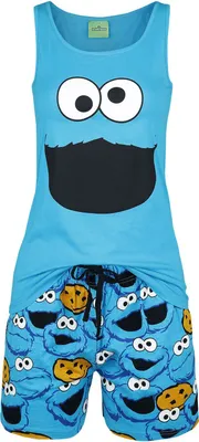 Produktbild von Sesame Street Schlafanzug Damen Krümelmonster - Gesicht blau M
