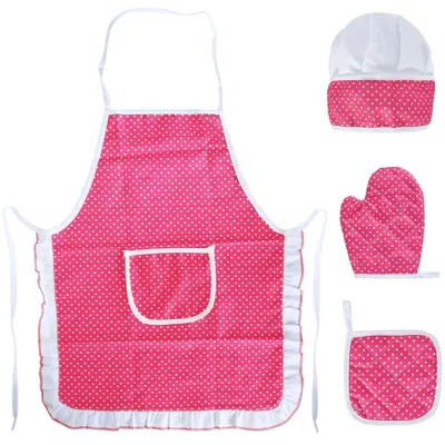 Produktbild von Kinderschürze Kochmütze Set mit Ofenhandschuh & Hitzeschutzpad, 100% Baumwolle, 3-8 Jahre