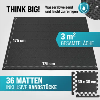 Image de MONZANA® Tapis de protection de sol Noir 31x31cm mousse EVA 36 pièces dalles de protection sport piscine jeu enfant