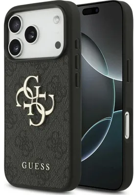 Image de Coque de protection Guess Hardcase 4G avec grand logo métallique pour iPhone 18 Pro / 17 Pro, noire