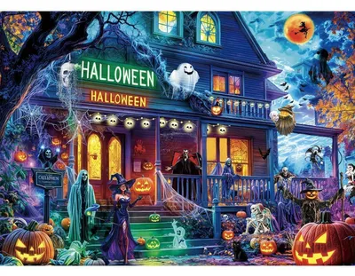 Obrázek produktu pro Puzzle, 1000 dílků, pro dospělé, motiv: Halloween, dům, rozměry: 70 x 50 cm