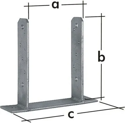 A diagram of a metal post anchor with dimensions labeled.