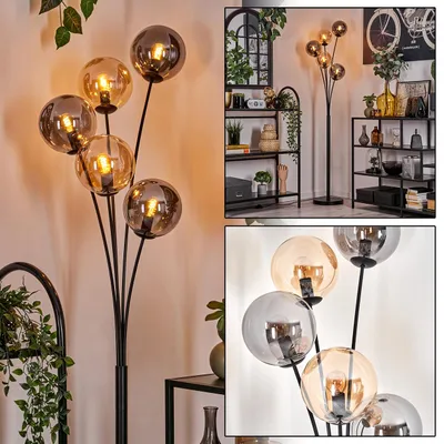 Produktbild von Fossobiubo Stehlampe aus Metall/Glas in Schwarz/Rauchfarben/Bernstein