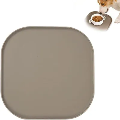 Produktbild von PolkaHome® Silikon Futtermatte für Hunde und Katzen, rutschfest, wasserdicht, mit Rand, lebensmittelecht, quadratisch, Braun, 27 x 27 cm