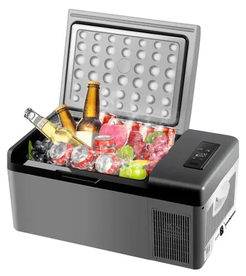 Obrázok produktu pre Mini chladnička, kapacita 15 l, napätie 12/24 V DC, výkon 45 W, chladiaci rozsah -20 °C až 10 °C, rozmery 23,5" x 12,6" x 10,2"
