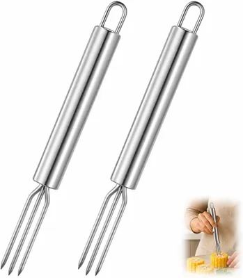 Imagen del producto de Tenedores para patatas, de acero inoxidable, 2 unidades, 13 cm de longitud, con 3 dientes, para usar en la parrilla y en la cocina