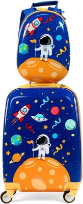 Produktbild von GOPLUS 2 TLG. Kinder Reisekoffer Set, Kinderkoffer mit Rucksack, Reisekoffer mit Rollen & Teleskopgriff, Hartschalenkoffer Farbwahl (12"+18", Astronauten)