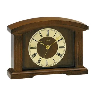 Produktbild von AMS 5138/1 Tischuhr Kaminuhr Funk Holz nussbaum farben mit Glas Funktischuhr