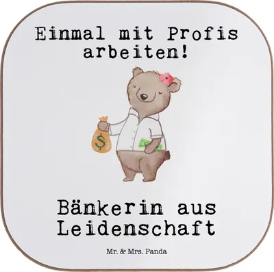 Produktbild von Mr. & Mrs. Panda Untersetzer Tasse Bänkerin Leidenschaft - Weiß - Geschenk, Coaster, Ausbildung, Bankangestellte, Lustig, Witzig, Beruf, für Gläser, Spruch, Glas