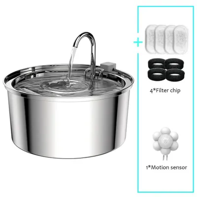 Immagine prodotto di Abbeveratoio automatico in acciaio inossidabile per gatti, con funzione di silenziamento elettrico tramite USB, per gatti e cani. Colore: abbeveratoio + 4 filtri + sensore