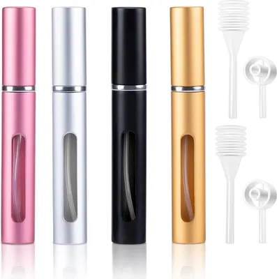 Produktbild von Pack von 4 Leeren Parfumverstuvern Reis Nachfüllbare Taschenverstuver Mini Parfumverstuver für Damen und Herren (5ml) mit Pompfunktion - Ideal für Unterwegs