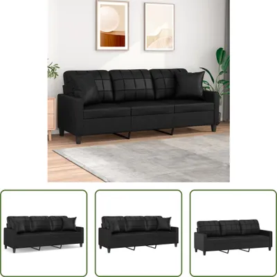Produktbild von The Living Store 3-Sitzer-Sofa mit Zierkissen Schwarz 180 cm Kunstleder
