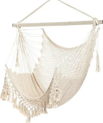 Image de Hamac en corde de coton doux avec une barre métallique robuste, idéal pour une utilisation intérieure et extérieure