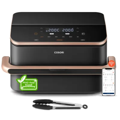 Produktbild von COSORI Dual Blaze TwinFry Heißluftfritteuse 10 L 2800 W, keramikbeschichteter Korb, 35–240 °C, mit Trennwand & 2 Crisper Plates, dunkelgrau, CAF-TF101