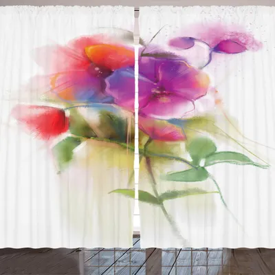 Produktbild von ARANDE Blume Gardine, Romantisch Buntig Aquarell Look Blumenstrauss Muster, 280 x 175 cm, Mehrfarbig