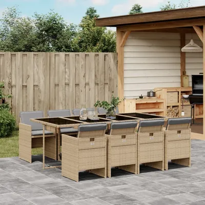 Produktbild von Möbel 9-tlg. Garten-Essgruppe mit Kissen Beigemischung Poly Rattan 2024