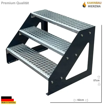 Zdjęcie produktu dla Stalowe schody wolnostojące 3 stopnie Ocynkowane Szerokość 80 cm z malowanymi proszkowo podłużnicami w kolorze antracytowym Wysokość 57 cm Kratownica