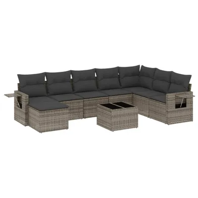 Produktbild von vidaXL 9-tlg. Garten-Sofagarnitur mit Kissen Grau Poly Rattan