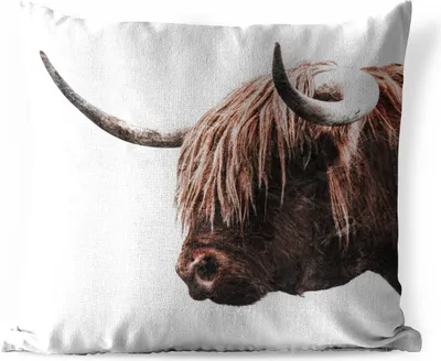 Produktbild von MuchoWow® Outdoor Kissen - Schottisches Hochlandrind - Tiere - Hörner - 45x45 cm - Wetterfest - Lounge Kissen - Fotokissen - Dekoratives Kissen