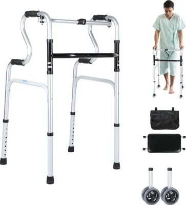 Immagine prodotto di Rollator leggero Jayseuw con sedile pieghevole - Deambulatore in alluminio regolabile in altezza per anziani - Ausilio di deambulazione antiscivolo con montaggio senza attrezzi