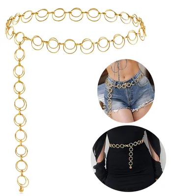 Productafbeelding van Tailleband – 100 cm – Damesriem – Broekriem – Tailleketting – Kettingriem – Geschikt voor jeans en jurken – Goud