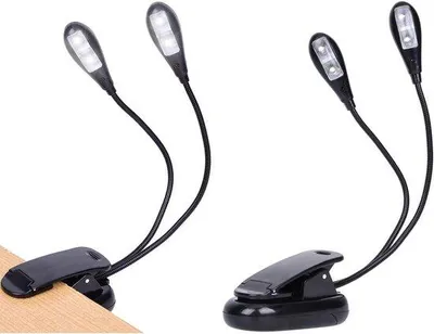 Produktbild von 2 Stück Musikständerlampe - 4 LED-Buchlampen - Klembare Pianolampe - Funktioniert mit USB und AA-Batterien - Schonend für die Augen und tragbar - Geeignet für Laptops, Computer, E-Reader - Ideal für Musiker, Pianisten, Kinder und Reisen - Schwarz