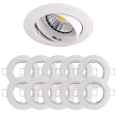 Produktbild von 10x Einbaurahmen GU10 Mattes Weiß Ø75 mm, schwenkbar, rund, Alu-Druckguss 808W