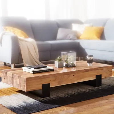 Immagine prodotto di Tavolino SORON 130x25x59cm in legno massiccio di acacia / metallo