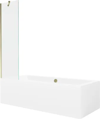 Produktbild von Mexen Cube rechteckige Badewanne 170 x 80 cm mit Verkleidung und 1-flügeliger Duschwand 50 cm, transparent, gold - 550517080X95?