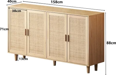 Obrázek produktu pro okwish Kuchyňská skříň Komoda úložný skříň z ratanu s 4 dveřmi, pro ložnici, obývací pokoj, Přírodní