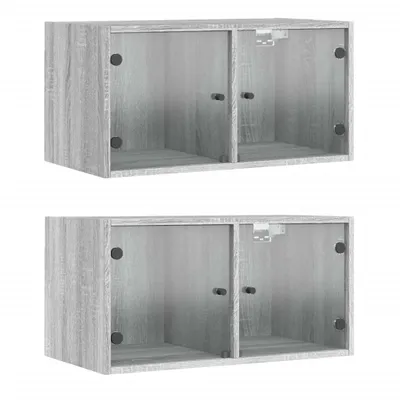 Image de vidaXL Armoires murales avec portes en verre 2 pcs. Gris Sonoma 68,5x37x35 cm