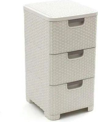 Produktbild von Curver Regał z 3 Szufladami Szafka Komoda Łazienkowy Rattan Kremowy 3x14L