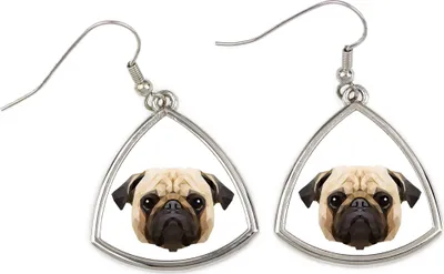 Immagine prodotto di Mops, Pug, Carlin, Carlino, Doguillo - Orecchini con un'immagine e la scritta "Cane geometrico" di Art-Dog